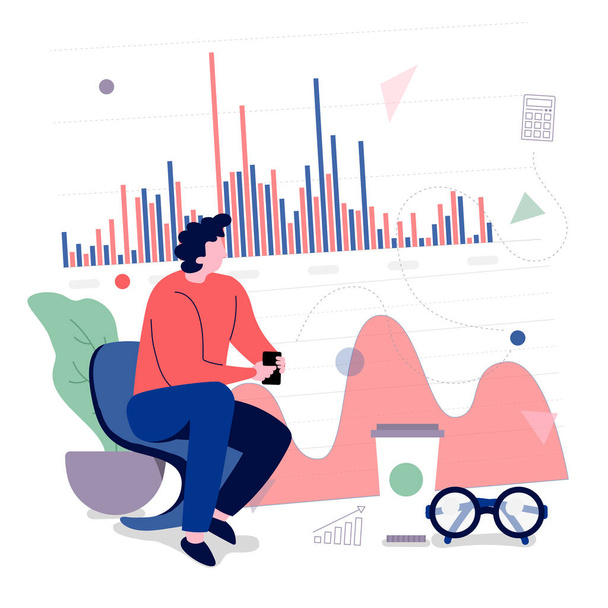 businessman working analysis data information with graph chart element. Vector illustrations. - Vector, Image