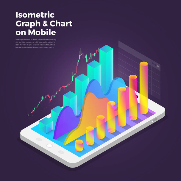 Isometrische concept mobiele applicatie analytics ontwerpgereedschappen. Vectorillustraties. - Vector, afbeelding