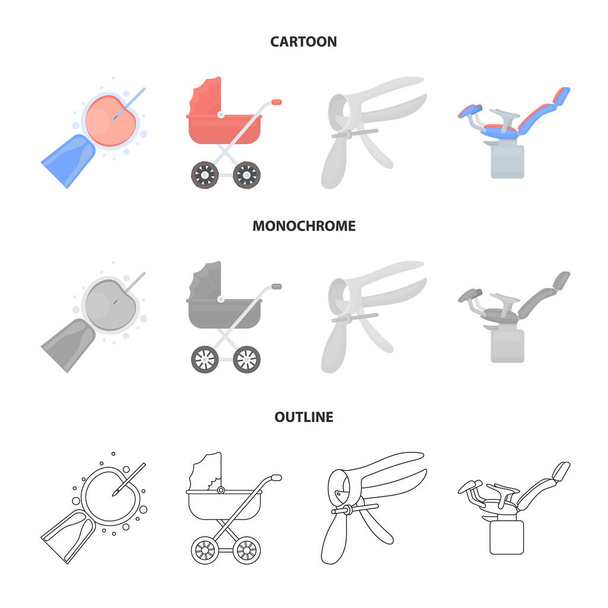 Artificial insemination, baby carriage, instrument, gynecological chair. Pregnancy set collection icons in cartoon,outline,monochrome style vector symbol stock illustration web. - Vector, Image