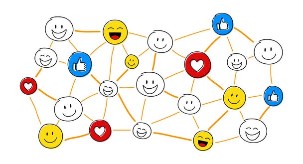 Мережа соціальних мереж зі смішними емоціями. Векторні
. - Вектор, зображення