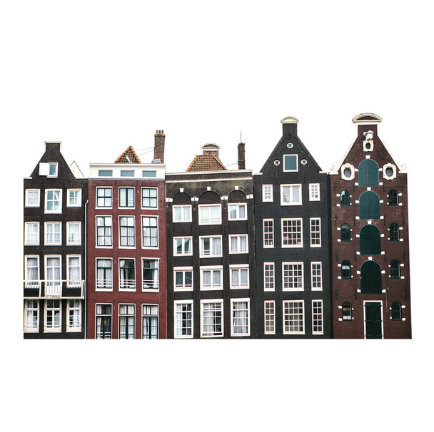ΠΑΡΑΔΟΣΙΑΚΑ ΣΠΙΤΙΑ στο Αμστερνταμ σε μια σειρά που απομονώνονται σε λευκό φόντο. - Φωτογραφία, εικόνα