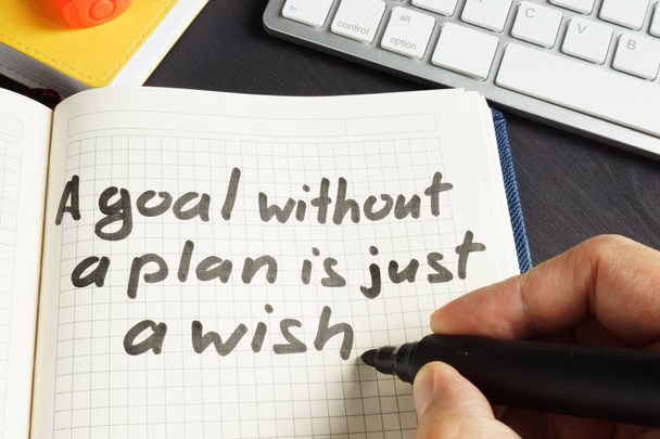 Man is writing A goal without a plan is just a wish. - Foto, Imagen