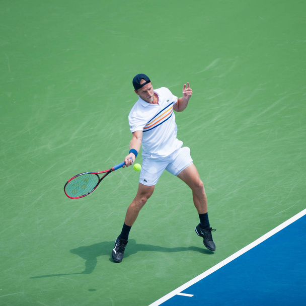 Denis Kudla (Usa) spadá do Andrej Rublev (Rus) v Citi Open tenisový turnaj na 4 srpna 2018 ve Washingtonu Dc - Fotografie, Obrázek