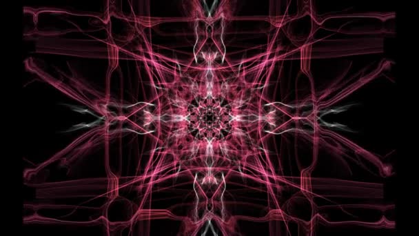 Cuadrado rojo compuesto por patrones fractales sobre fondo negro, adorno misterioso con efecto túnel, vj video
, - Metraje, vídeo