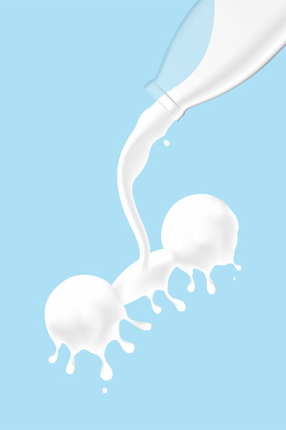 Lait coulant forme d'exercice haltère de bouteille en verre, concept de la Journée mondiale du lait Illustration de conception virtuelle 3D isolée sur fond bleu avec espace de copie, vecteur eps 10
 - Vecteur, image