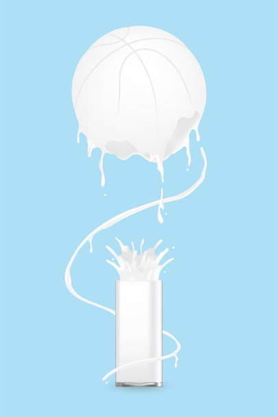 Γάλα splash μπάσκετ σχήμα από γυαλί, παγκόσμια ημέρα γάλακτος έννοια 3d εικονικό σχεδιασμό εικονογράφηση απομονώνονται σε μπλε φόντο με αντίγραφο χώρου, διανυσματικών eps 10 - Διάνυσμα, εικόνα