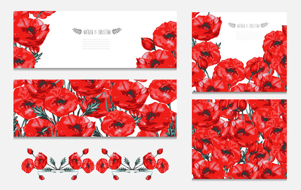 Elegant cards with decorative poppy flowers, design elements. Can be used for wedding, baby shower, mothers day, valentines day, birthday cards, invitations, greetings. Vintage decorative flowers. - Vektor, Bild