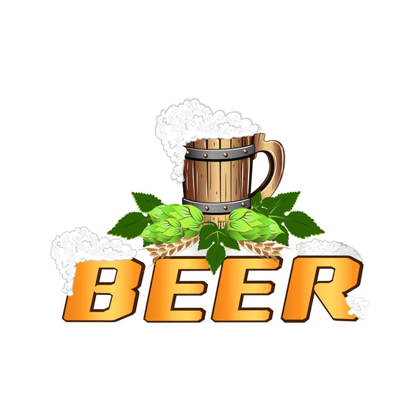 Vector template of the emblem of beer. Colorful illustration with beer elements and text. - Vector, imagen