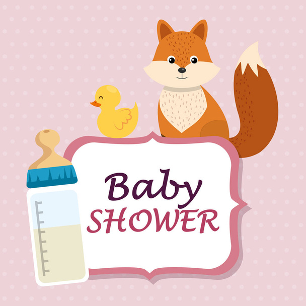 tarjeta de ducha de bebé con lindo zorro y pato
 - Vector, Imagen