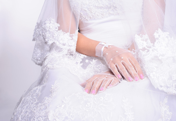 closeup hands of sitting bride - Fotoğraf, Görsel
