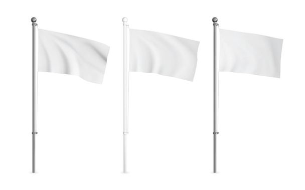 Ensemble de maquette de drapeau de sciage blanc et métallique. Modèle vectoriel réaliste
. - Vecteur, image