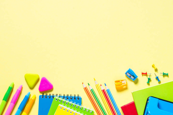 School and office sstationery on yellow background.  - Photo, Image