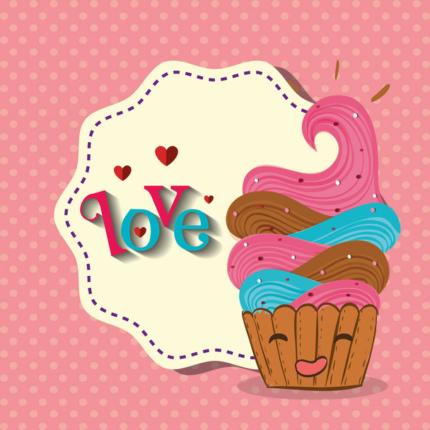 love test kawaii karakter aranyos cupcake - Vektor, kép