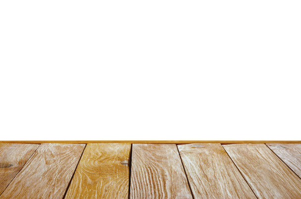 Wood Shelf or Table Top Isolated on White Background. Blank for Your Layout - Zdjęcie, obraz