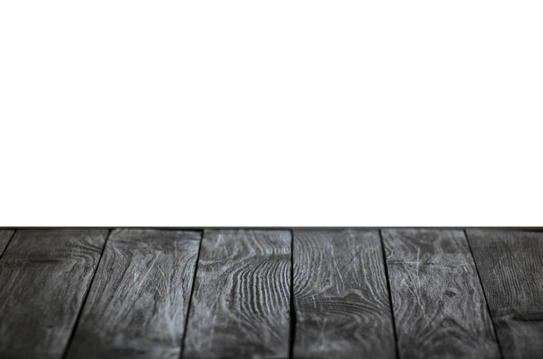 Black Wood Shelf or Table Top Isolated on White Background. Blank for Your Layout - Foto, Bild