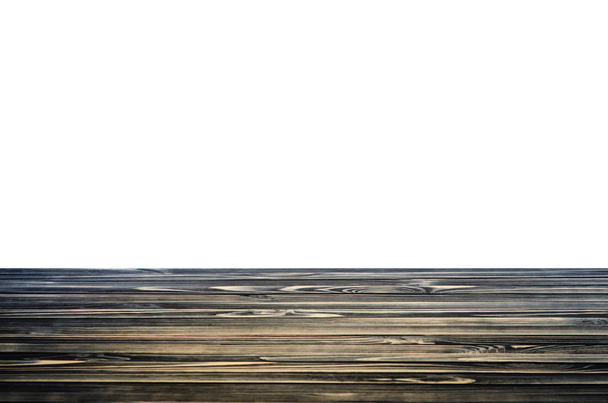 Black Wood Shelf or Table Top Isolated on White Background. Blank for Your Layout - Photo, image