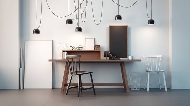 рабочий кабинет и современный офисный интерьер / 3D рендеринг
 - Фото, изображение