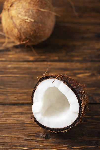 half of fresh coconut, exotic tropical fruit  - Φωτογραφία, εικόνα