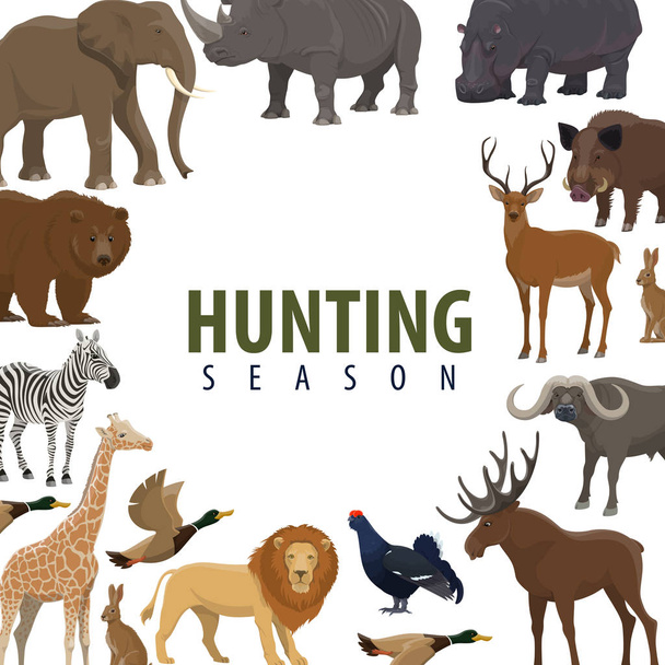 Poster temporada de caza de animales salvajes y aves
 - Vector, Imagen