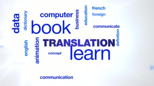 μετάφραση μάθετε animation βιβλίο επιχειρήσεων επικοινωνούν επικοινωνίας έννοια του υπολογιστή δεδομένα ορισμό κινουμένων σχεδίων λέξη σύννεφο φόντο σε uhd 4k 3840 2160 - Πλάνα, βίντεο