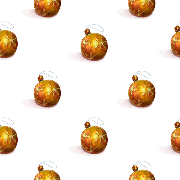 Novo padrão sem costura aquarela ano com bolas de Natal de ouro
 - Foto, Imagem