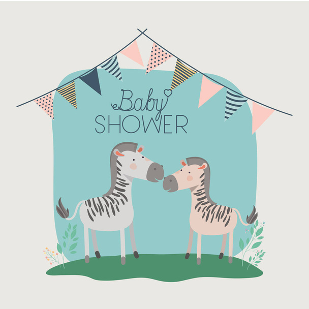 Baby-Duschkarte mit niedlichen Zebras - Vektor, Bild