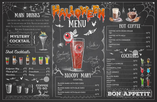 Desenho de giz vintage halloween menu design. Menu restaurante
 - Vetor, Imagem
