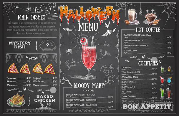 Vintage chalk drawing halloween menu design. Restaurant menu - Vector, Image