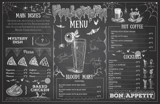 Dessin à la craie vintage design de menu d'Halloween. Menu restaurant
 - Vecteur, image