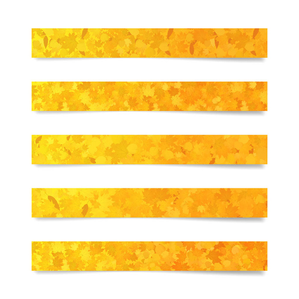 Conjunto de pancartas de tela de otoño horizontales amarillas con textura de hojas para sitios y publicidad
 - Vector, imagen