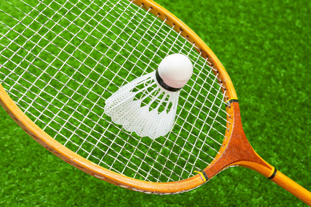 Badminton on grass, close-up view - Photo, Image