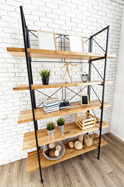 Modern wooden rack in the loft interior - Fotografie, Obrázek