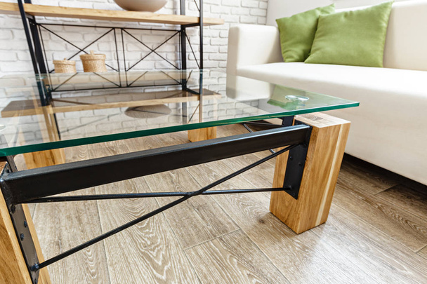 modern glass table in the loft interior - Foto, Imagen