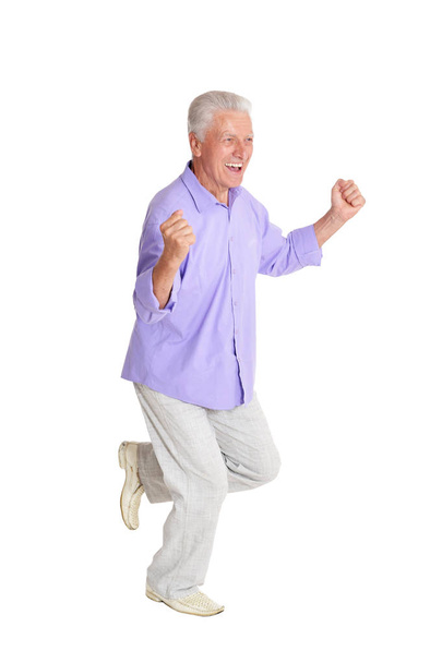 portrait of  happy senior man posing  isolated on white background - Zdjęcie, obraz
