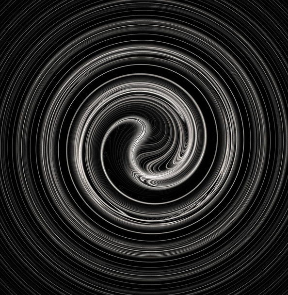 Fraktální abstrakce. A žhavé spirály a soustředných kruhů. Bílé odstíny, černé pozadí - Fotografie, Obrázek