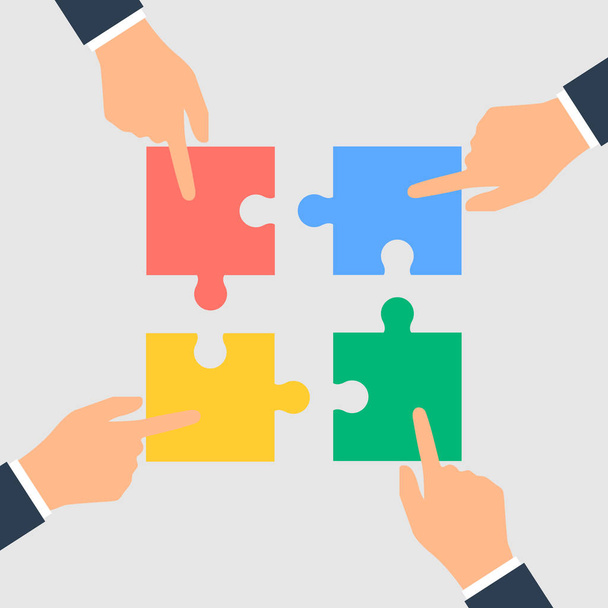 Business Hands putting puzzle pieces together - Vector, Image