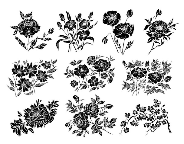 Decorative hand drawn  flowers, design elements. Can be used for cards, invitations, banners, posters, print design. Floral background in line art style - Διάνυσμα, εικόνα