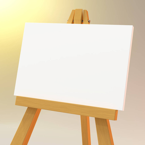 Close up on a wooden easel with a white canvas - Photo, Image