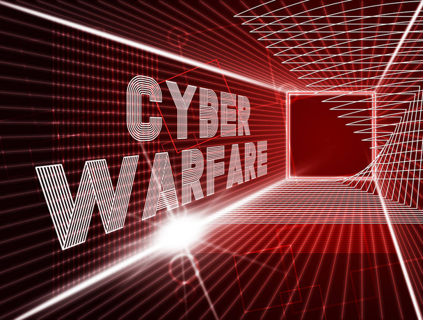 Cyberwarfare Digital Armed Attack Surveillance 3d Illustration Shows Offensive Cyber War Or Tactical Technology Threat Combat - Photo, Image