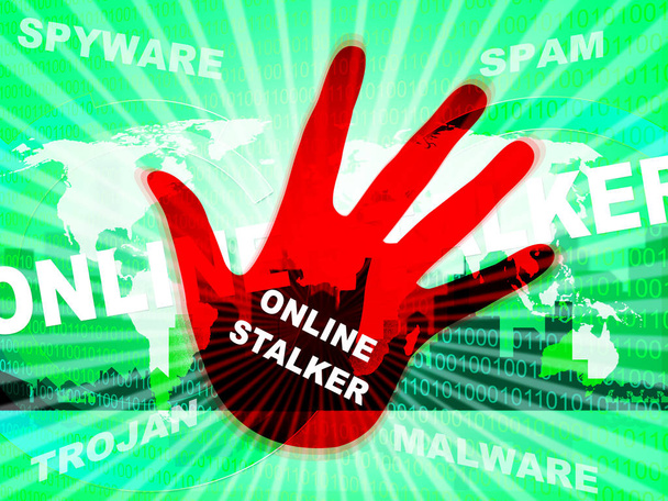 Online Stalker Evil Face eless Bully 2d Ilustração mostra ciberataque ou cyberbullying por um estranho espião suspeito
 - Foto, Imagem