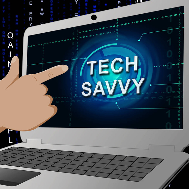 Tech Savvy komputer cyfrowy Expert 3d ilustracji oznacza Hitech Smart fachowe doradztwo techniczne - Zdjęcie, obraz