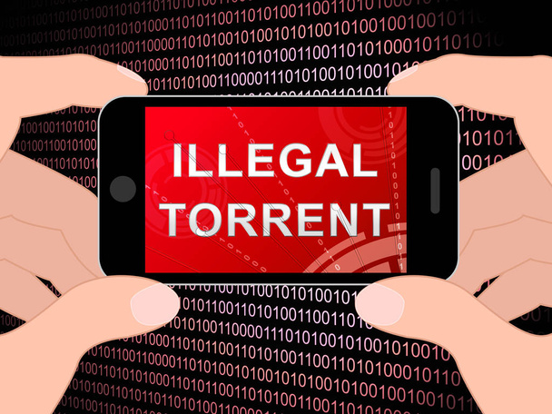 Παράνομες στοιχεία παράνομης Torrent κατεβάσετε 3d απεικόνιση δείχνει ροή δεδομένων από διακομιστή απαγορευμένων P2p Sites Online - Φωτογραφία, εικόνα
