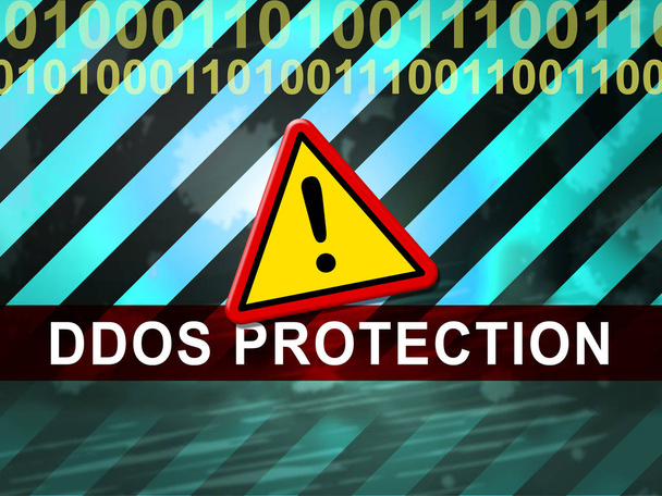 DDoS bescherming ontkenning van servicebeveiliging 2d illustratie toont Malware en indringer risico op systeem- of Web - Foto, afbeelding