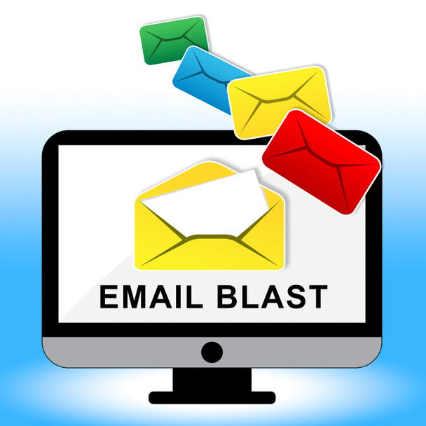 Sähköposti Blast Newsletter Promotion Toimittaminen 3d Kuvitus Näyttää Markkinointi List Lähetä Tavoite Kirjeenvaihto
 - Valokuva, kuva