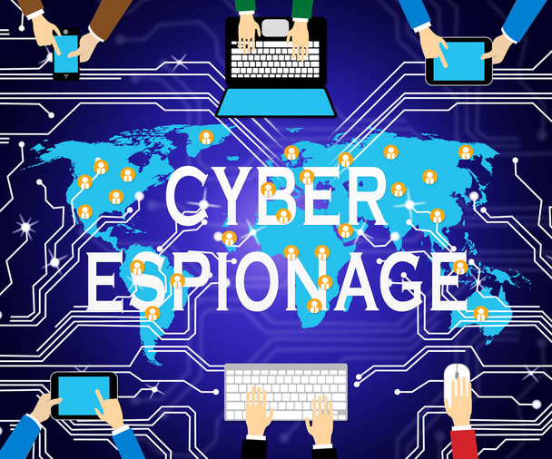 Espionaje cibernético Criminal Cyber Attack 2d Illustration muestra robo en línea de datos comerciales o secretos comerciales
 - Foto, imagen