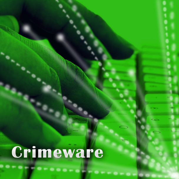 Crimeware cyfrowy Cyber siekać wykorzystać 3d ilustracja pokazuje przestępczości komputerowej i cyfrowej złośliwym Malware na komputerze lub Internet - Zdjęcie, obraz