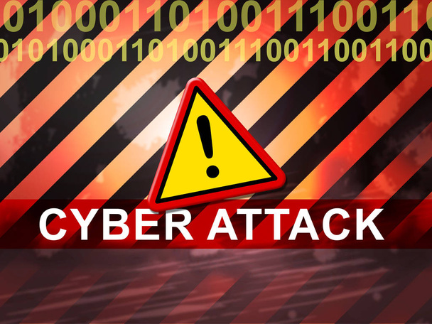 Atak złośliwego Cyber Hack cyberattack 2d ilustracji pokazano Internet Spyware Hacker ostrzeżenie przed wirtualny Virus - Zdjęcie, obraz