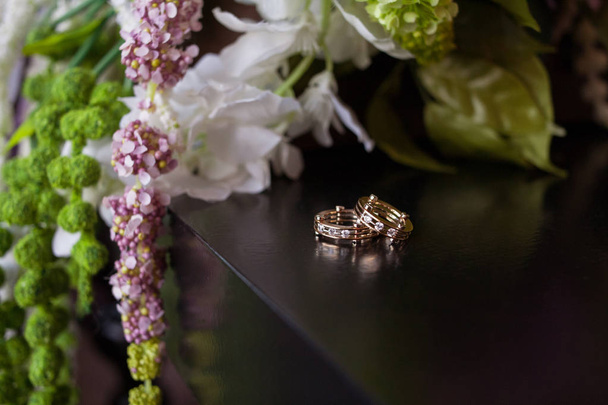 bouquet of flowers wedding original rings - Photo, image