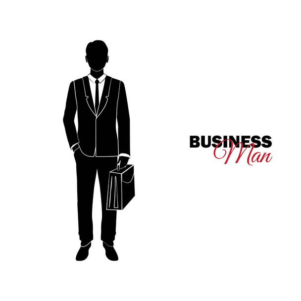 Empresário, gerente. Um homem de fato de negócios. Um homem de negócios está de pé com uma pasta
 - Vetor, Imagem