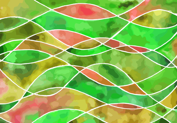 Abstrato verde e laranja ondas vetor aquarela pintura. Textura de arte fundo horizontal
. - Vetor, Imagem